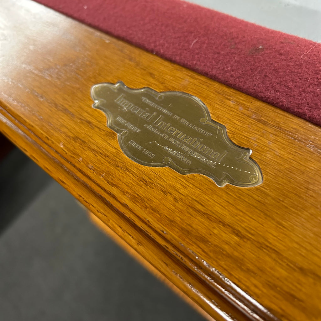 Imperial faceplate on rail with oak finish and burgandy cloth