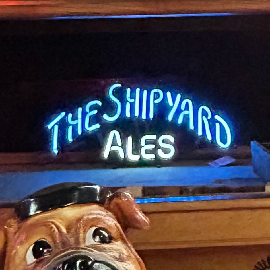 blue the shipyard light with ales in white