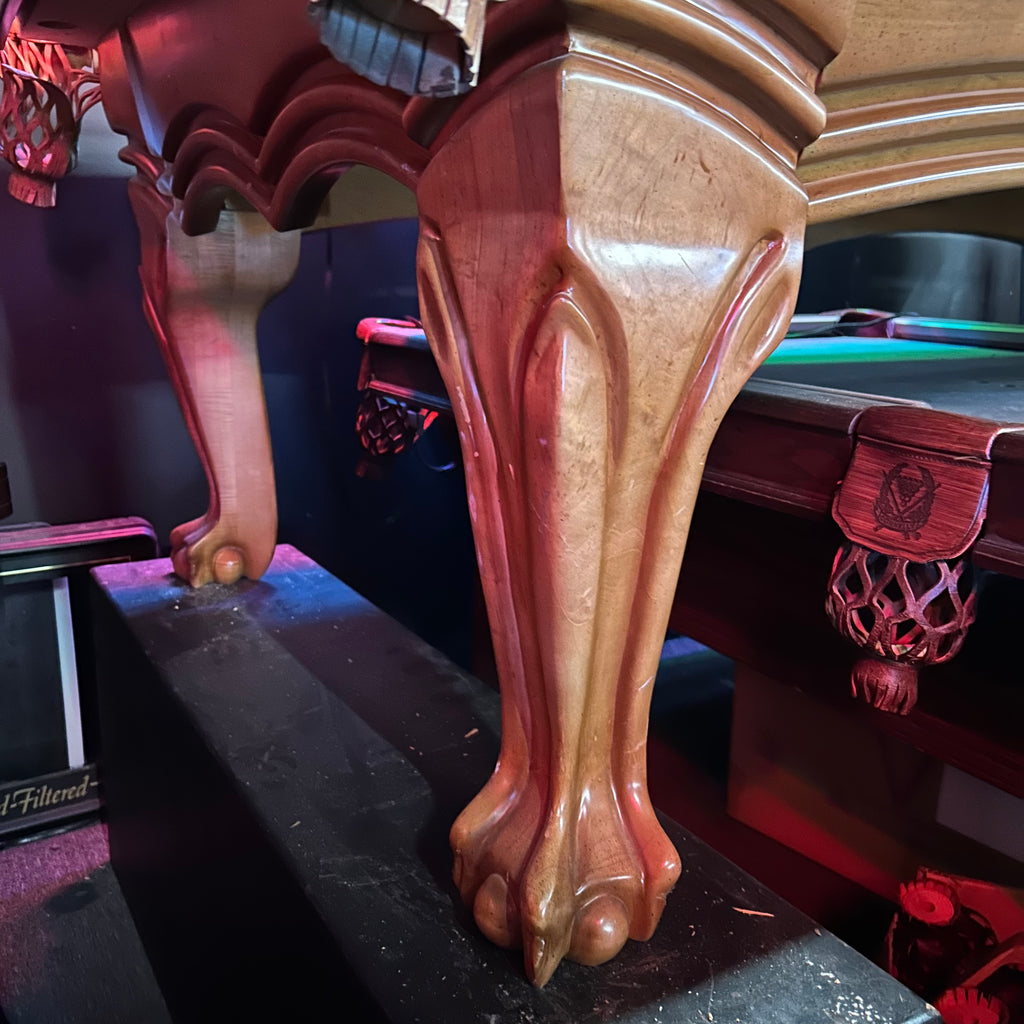 Talon ball and claw pool table leg with routed details