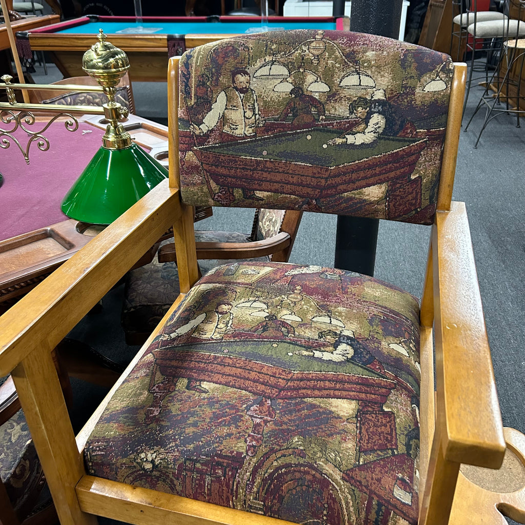 Closeup of pool scene on spectator chair cushions