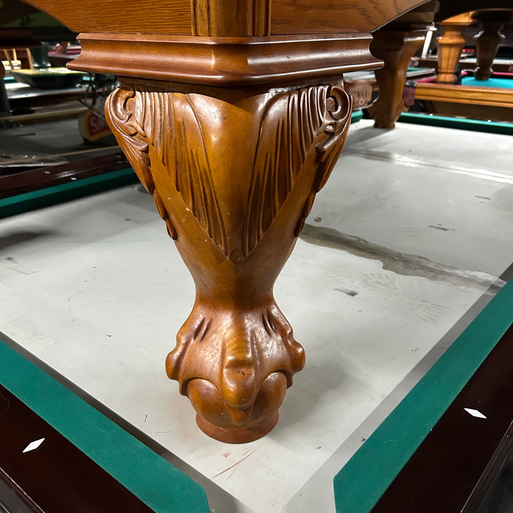 Ball and claw oak pool table leg with custom routing