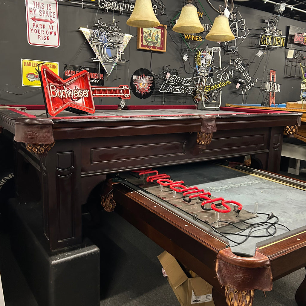 8ft pool table in mahogany finish overall view from left side