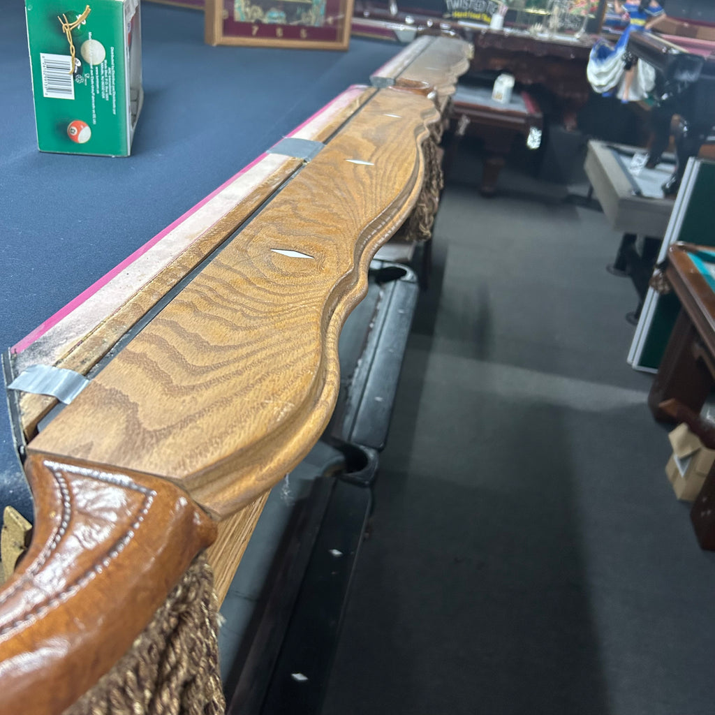 Scalloped oak pool table rail from top