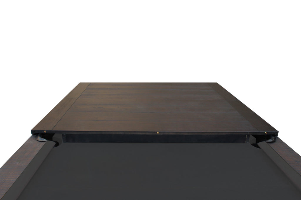 Dining top on smokehouse finish with black cloth overhead view