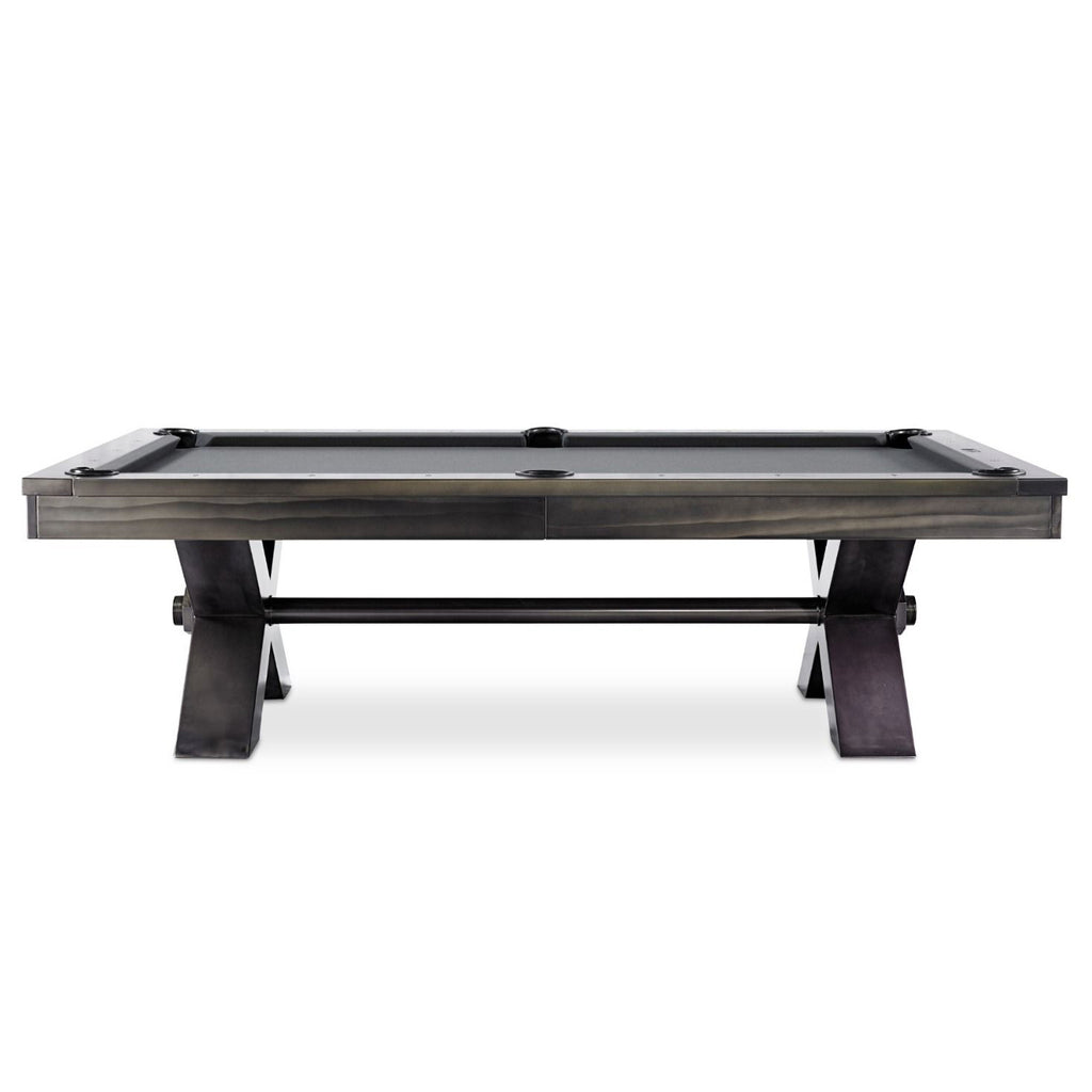 Side view of vox pool table with grey felt from side