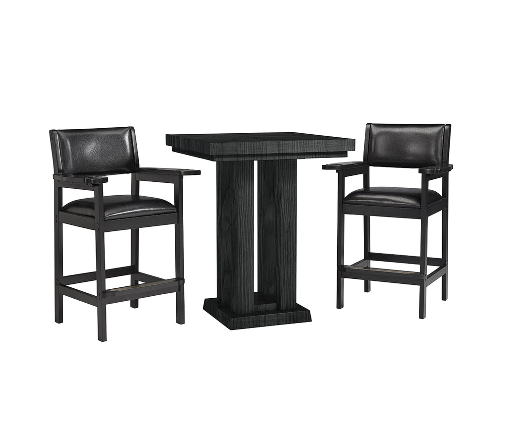 Alta pub table on white background in black ash finish with spectator chairs