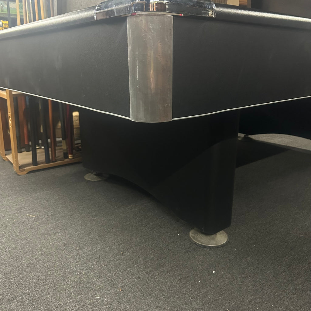Pedestal base leg on black pool table