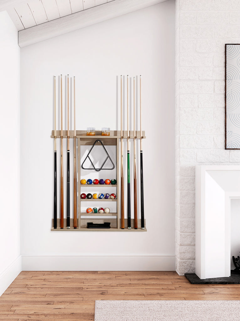 Natural ash finish cue rack with accessories
