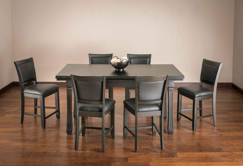 Poker table with table top off and 6 chairs in peppercorn finish and dining top in room