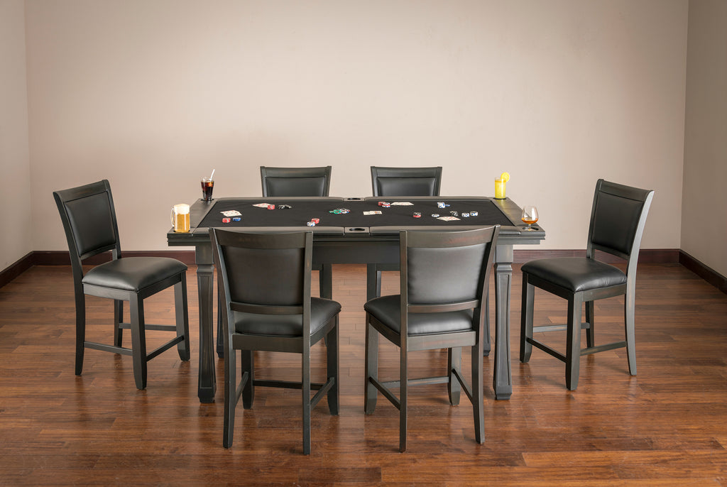 Poker table with table top off and 6 chairs in peppercorn finish poker table top