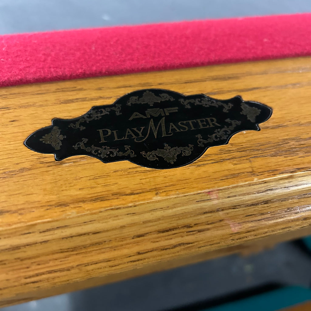 amf playmaster with end rail in oak finish and burgundy cloth