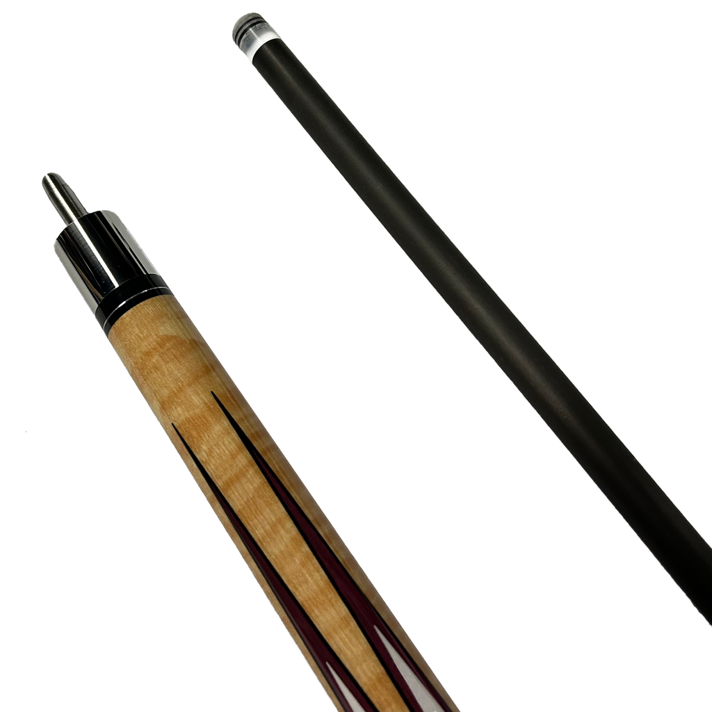 Carbon fiber shaft with joint pin of birdseye maple cue handle