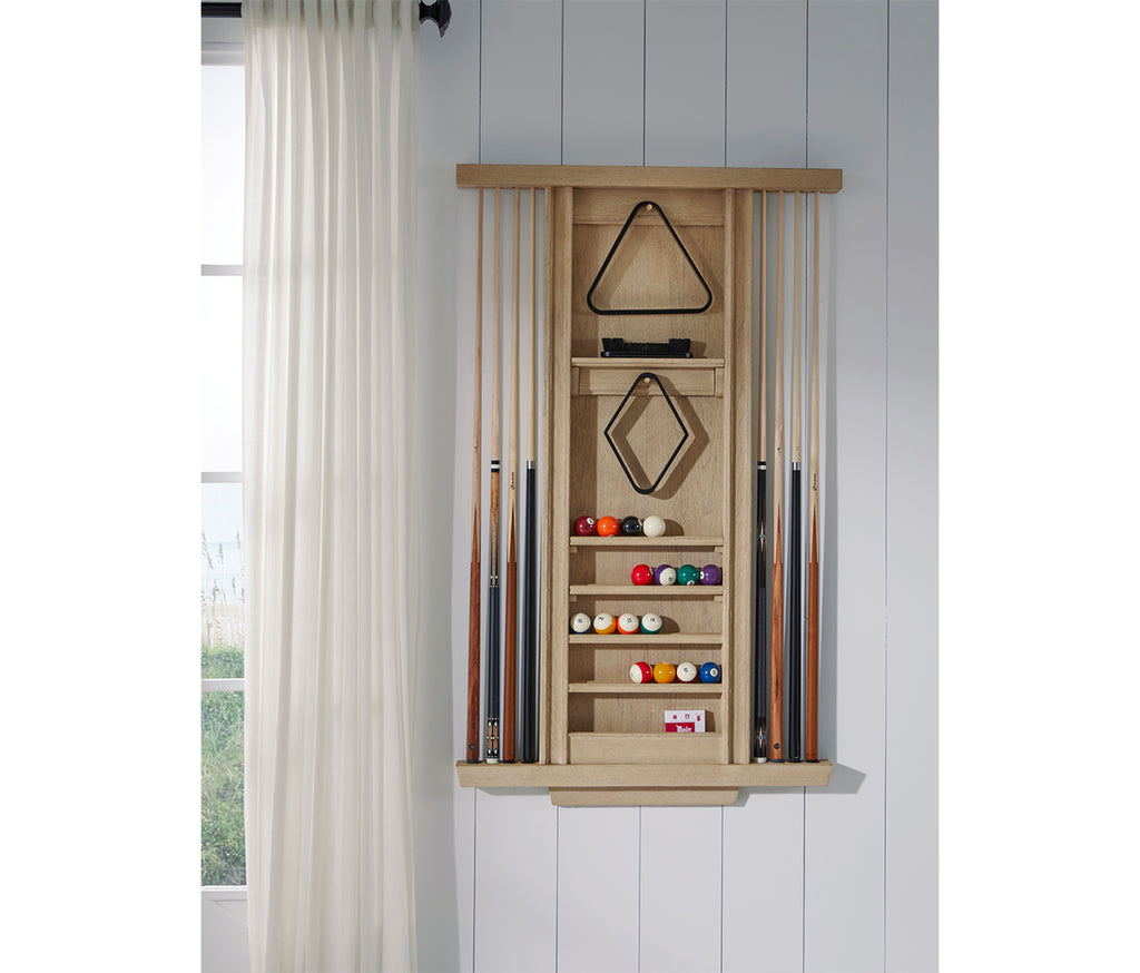 Port Royal White Oak wall rack with accessories on the wall