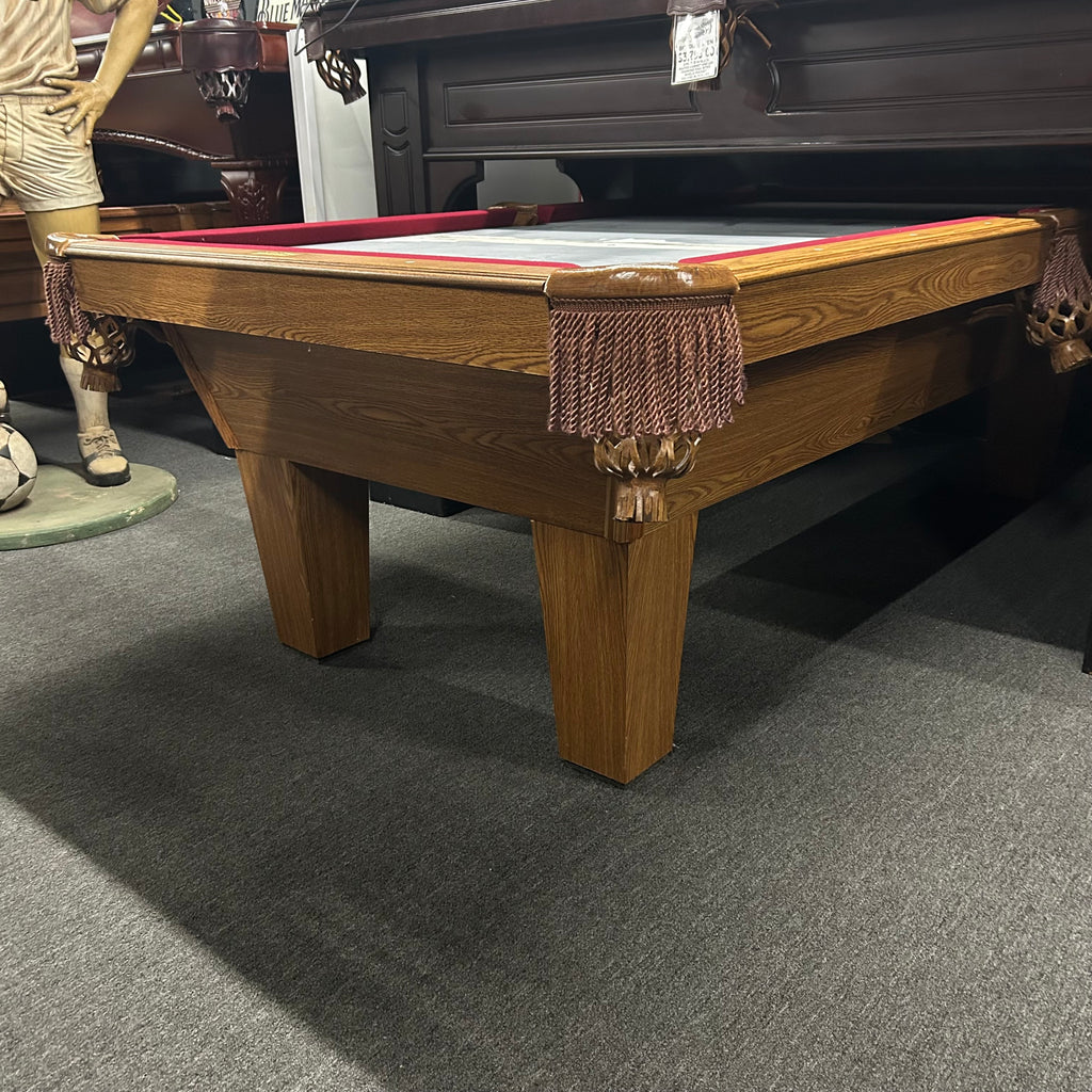 olhausen in medium oak finish with tan pockets fringe from right side