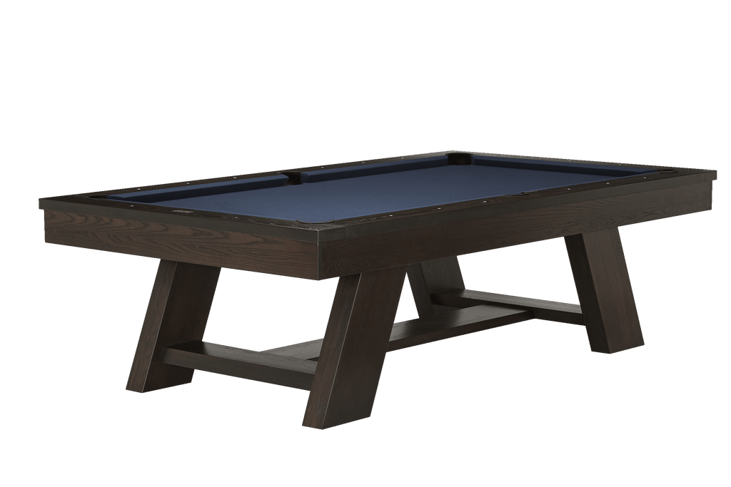 Deerfield pool table from side with navy felt 