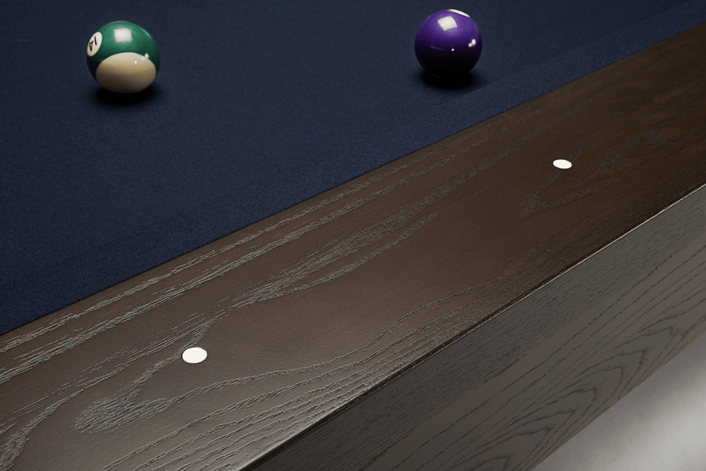 Deerfield pool table with round circle sites and navy felt