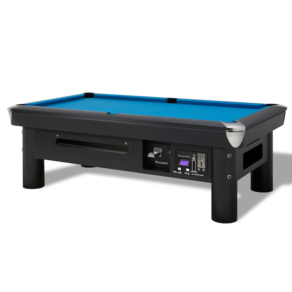 Brunswick coin op in black finish with championship blue felt nickel castings and electronic and coin op pay methiod