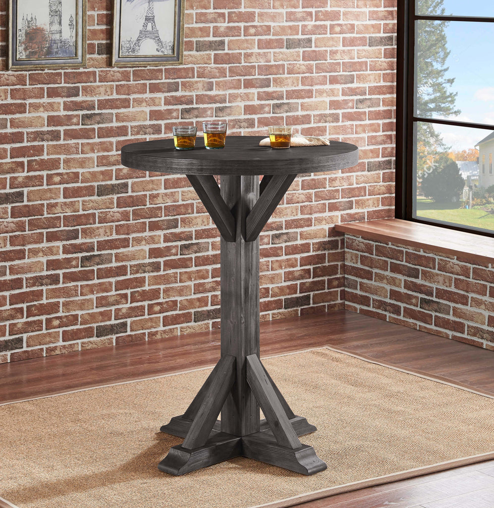 Charcoal pub table in room with drinks on top