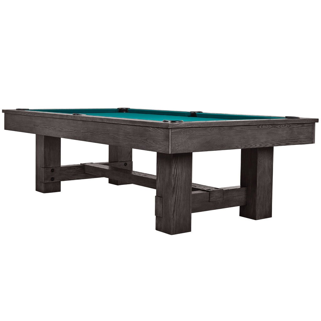 Montana pool table in charcoal finish with green cloth on white background