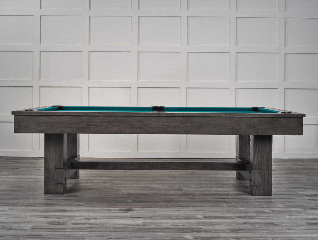 Montana pool table in charcoal finish with green cloth  in room 