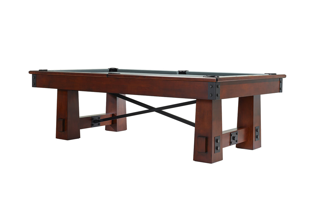 Fresco pool table with navajo finish and black accents metal