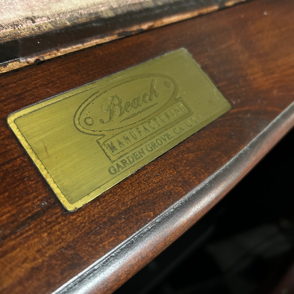 beach label on pool table rail