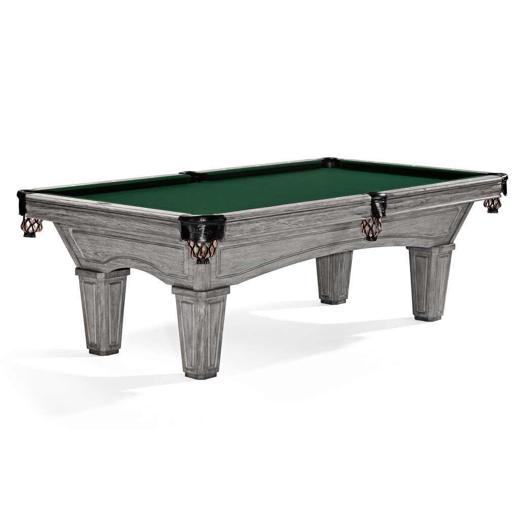 glenwood in rustic grey finish with tapered leg and green cloth