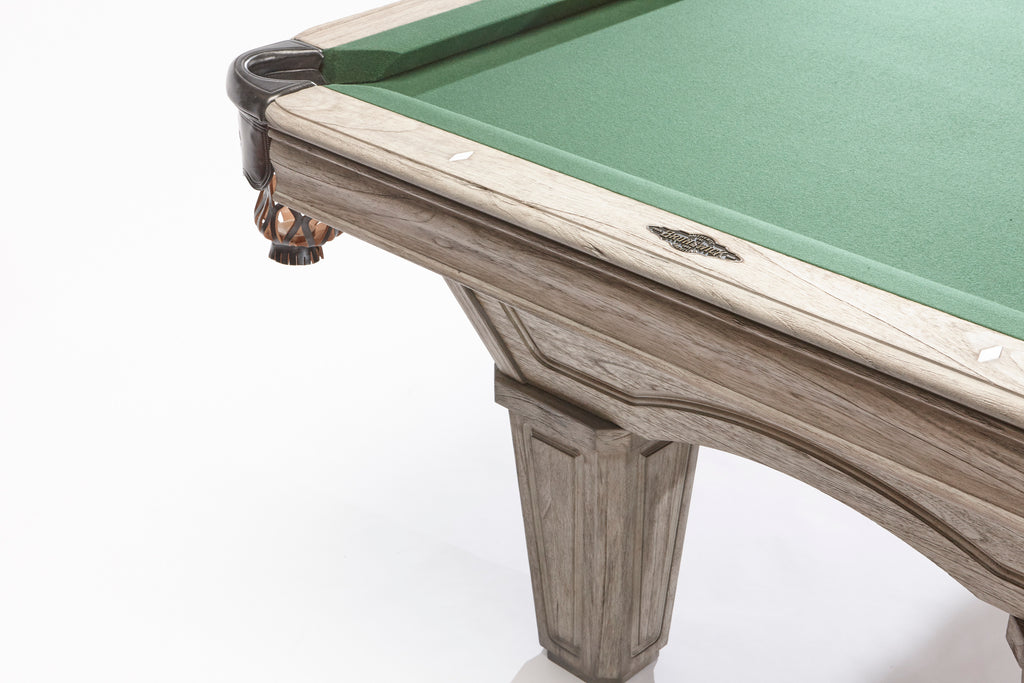 Corner view of brunswick glenwood with green cloth in grey finish