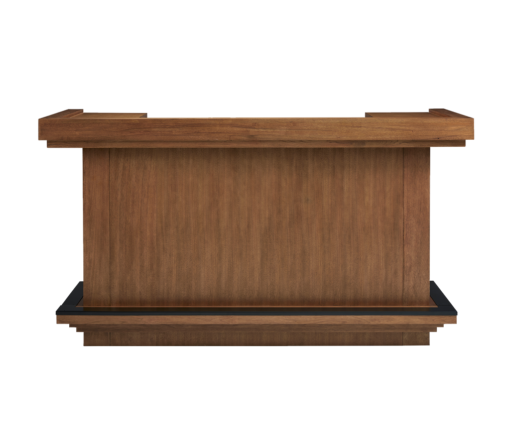 Alta home bar square on in walnut finish with black footrail