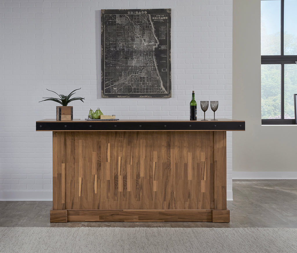 Acacia finish home bar in room front view