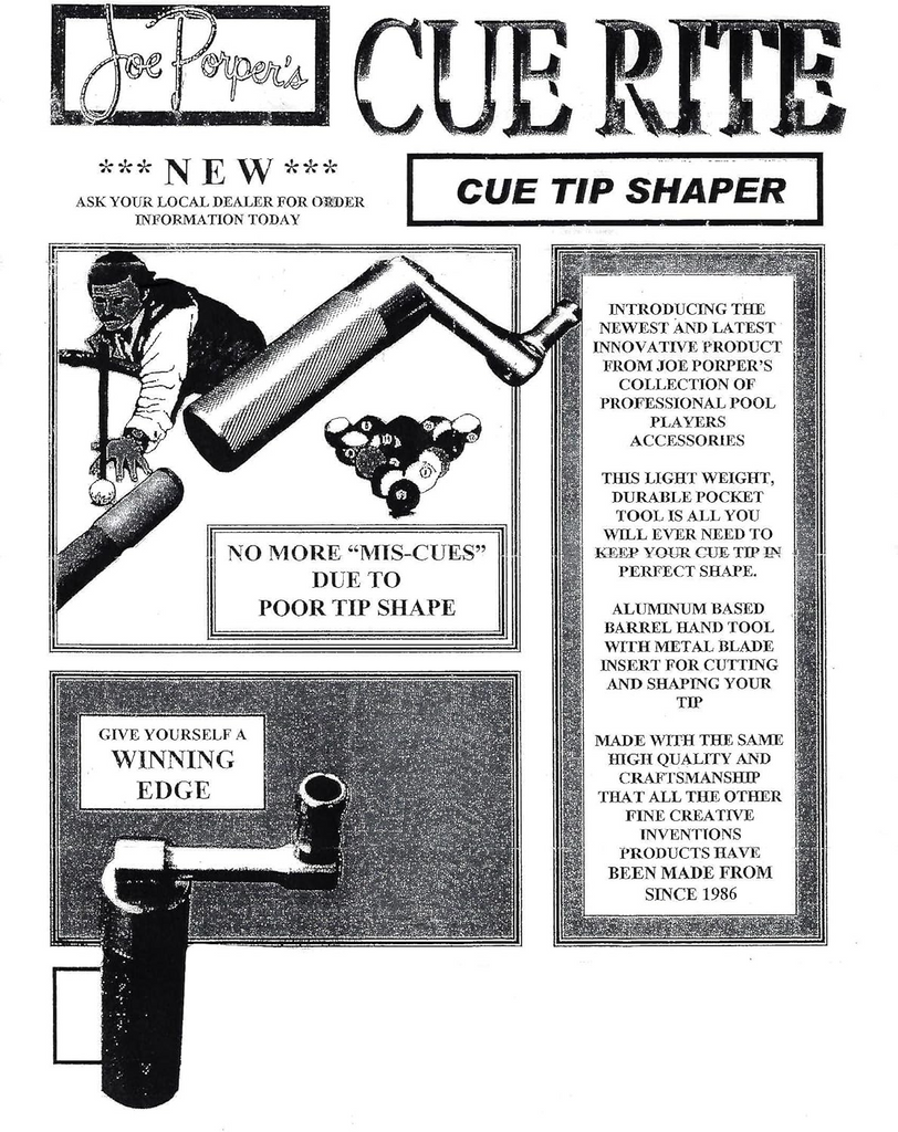 directions for cue rite tip shaper advertisement style