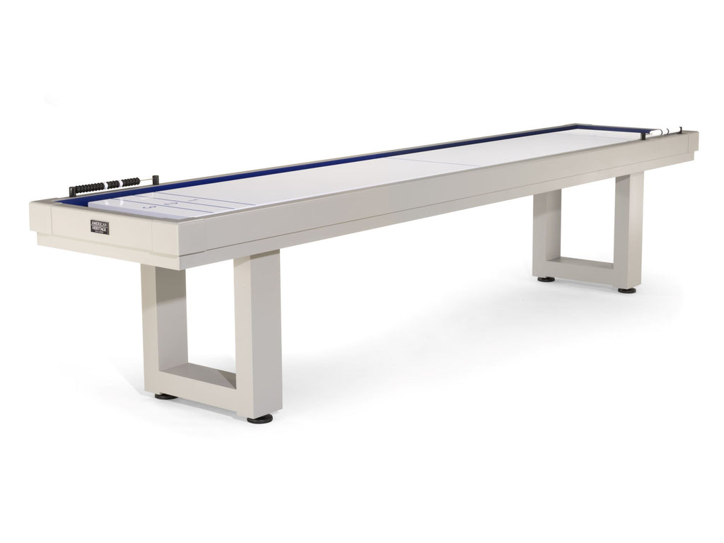 Oyster grey outdoor shuffleboard on angle with white background