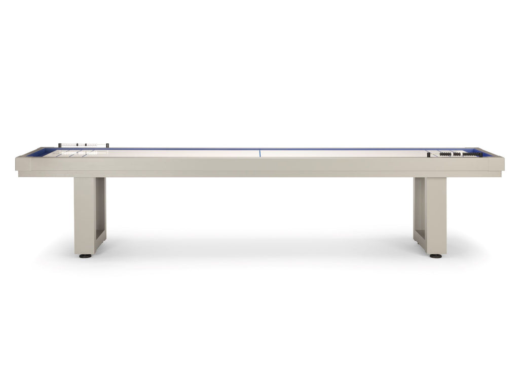 Oyster grey outdoor shuffleboard on angle with the white background side view