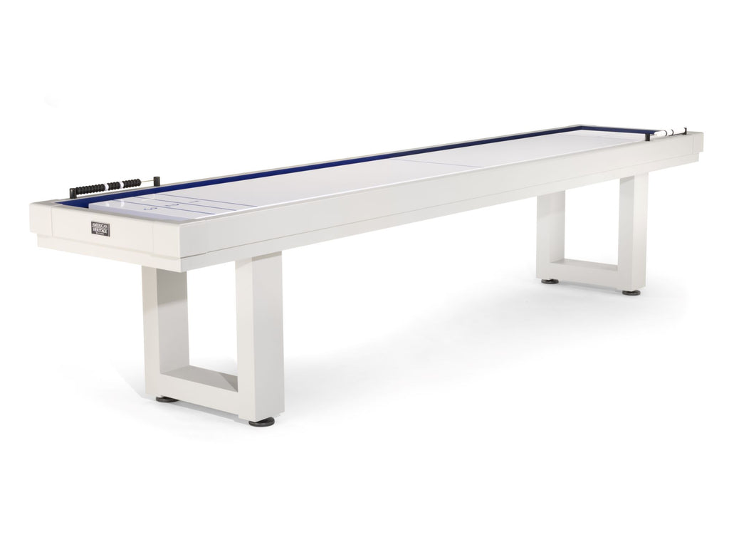 White outdoor shuffleboard on angle white background