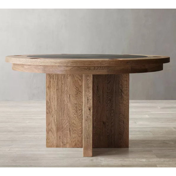 Poker table in natural dry oak finish from side view