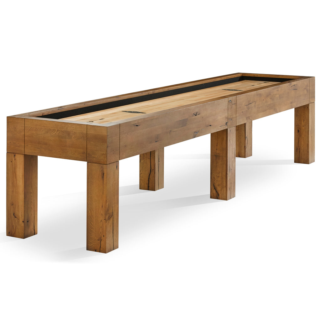 Parsons shuffleboard table with 6 legs and dry oak distressed finish