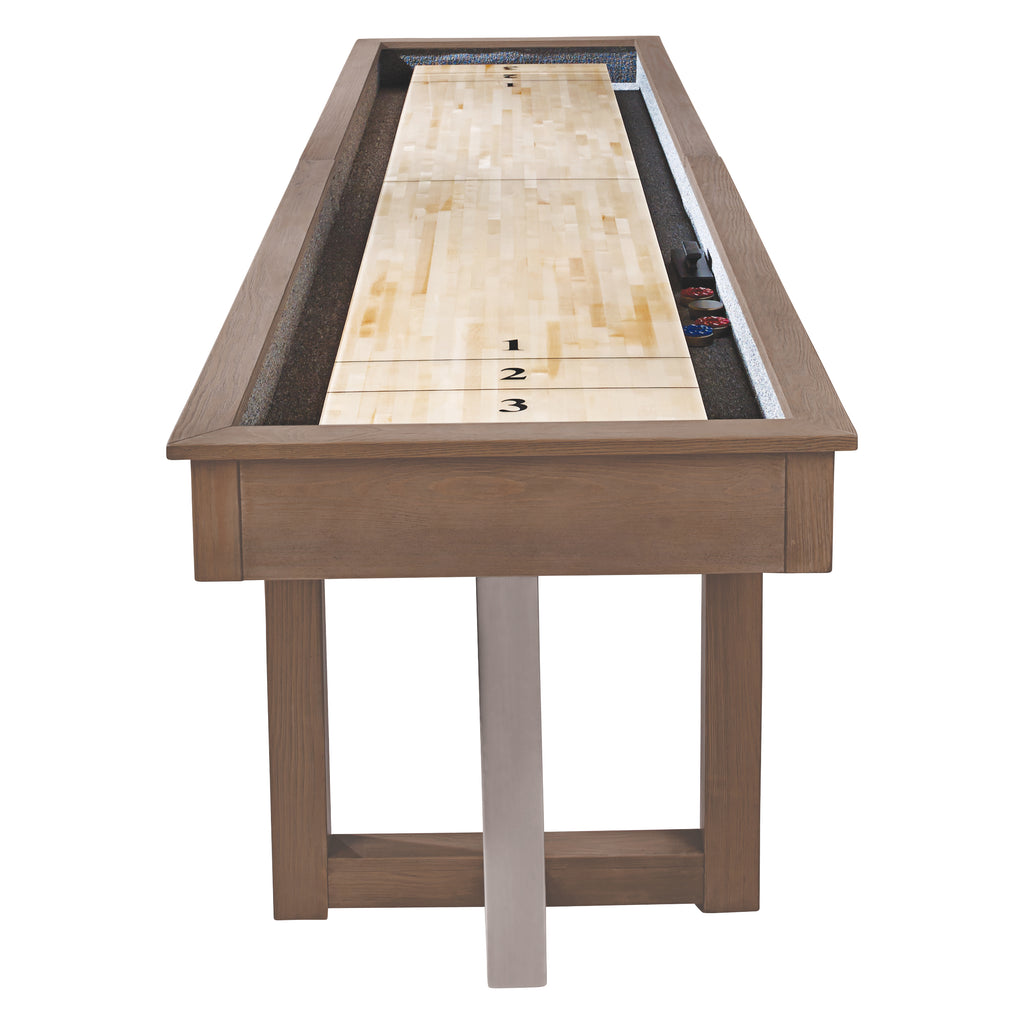 Aged Grey Abbey Shuffleboard table from end view