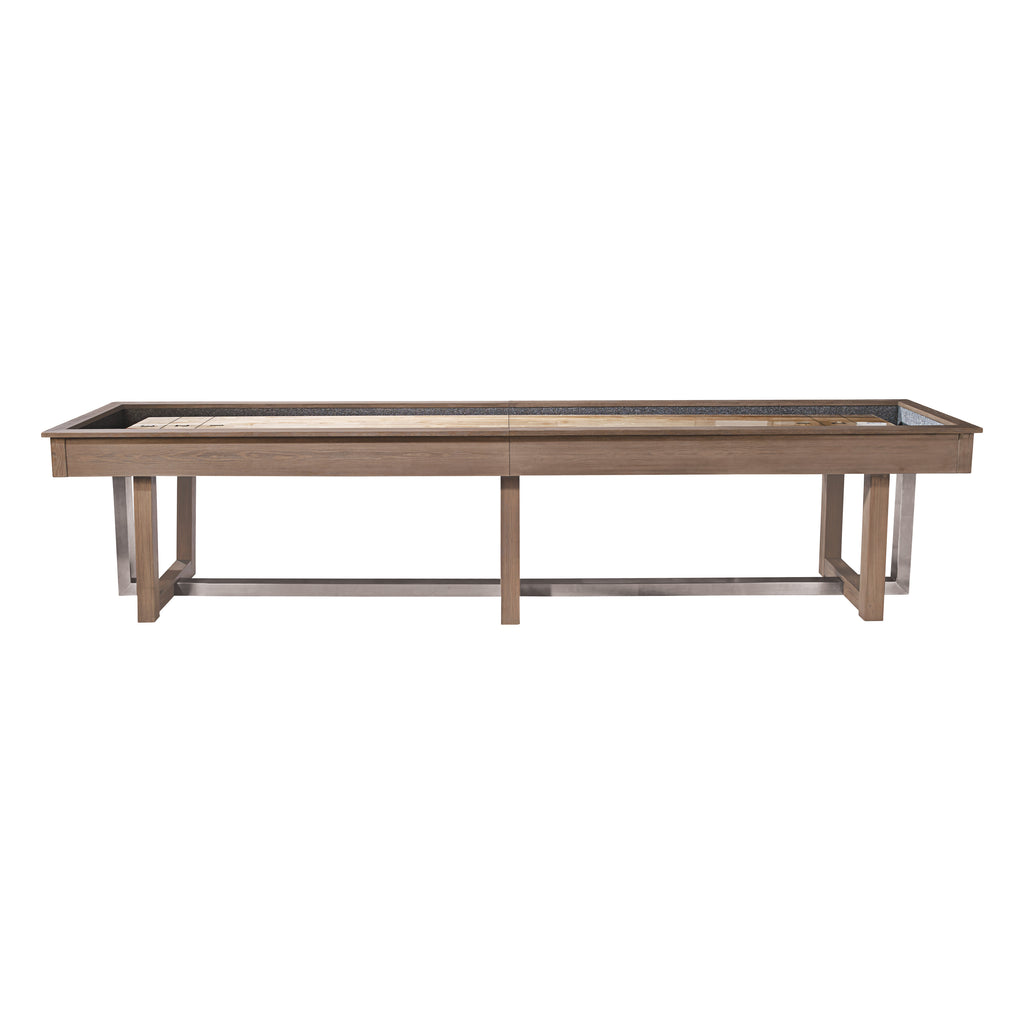 Aged Grey Abbey Shuffleboard table from total side profile