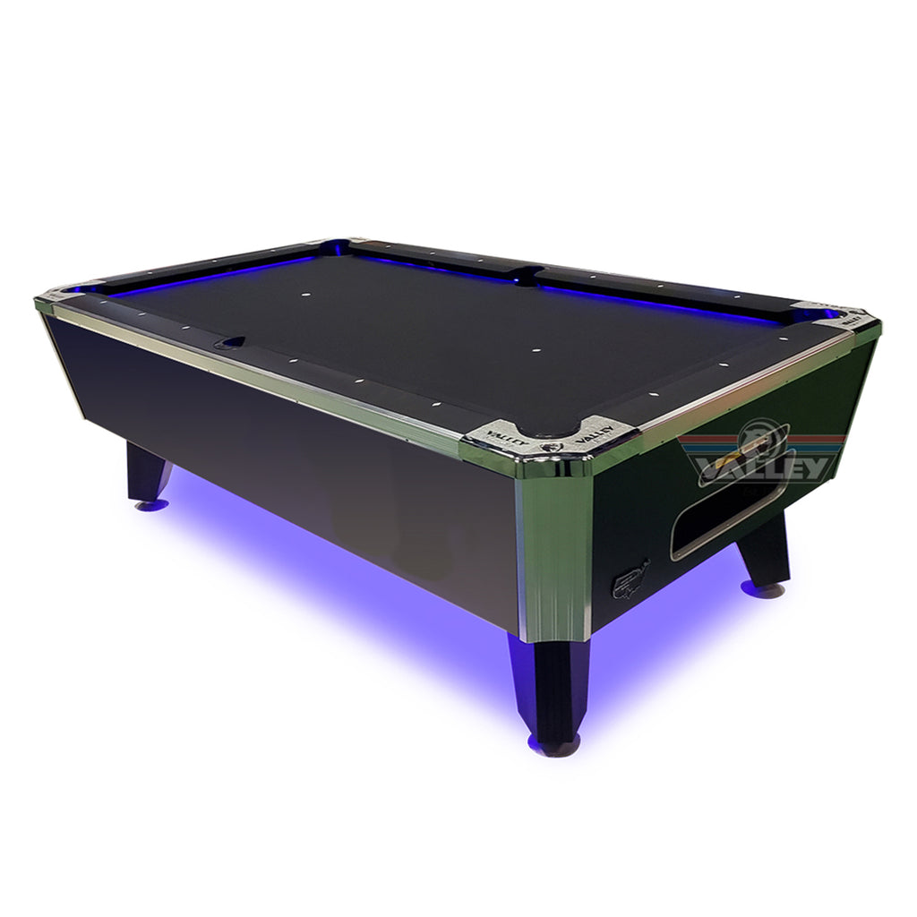 Valley Dynamo commercial style table with black felt and black finish with LED accents