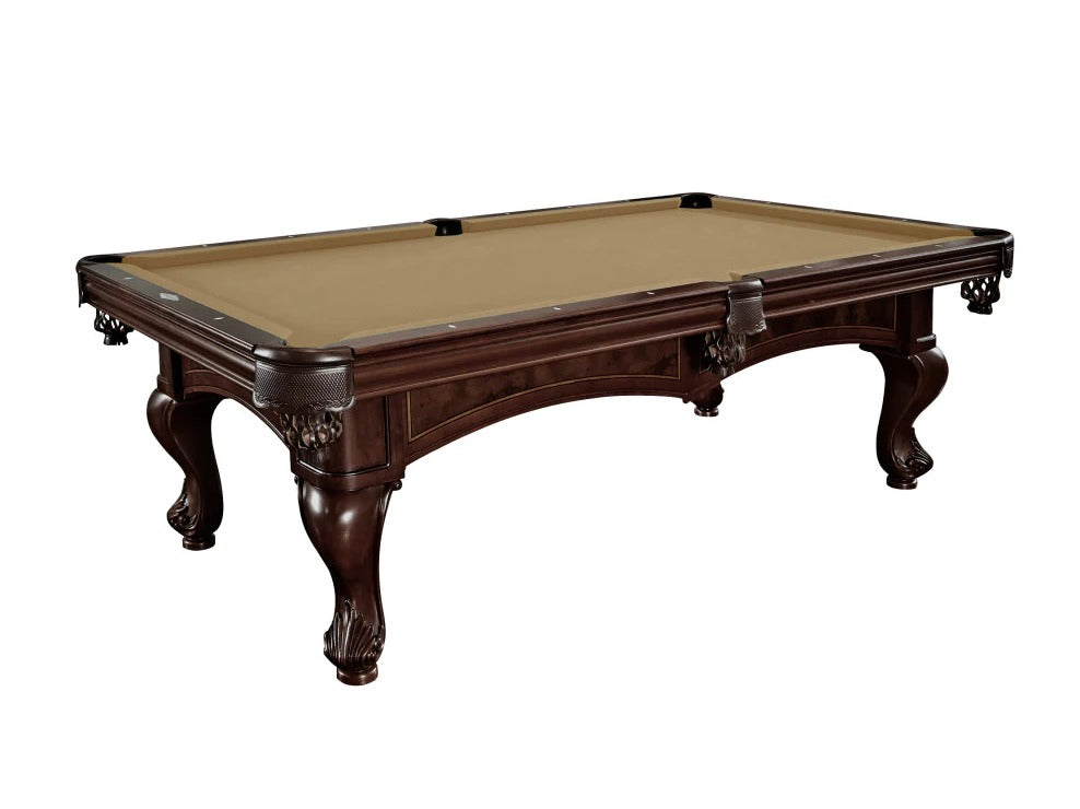 santini pool table with camel cloth on top of it