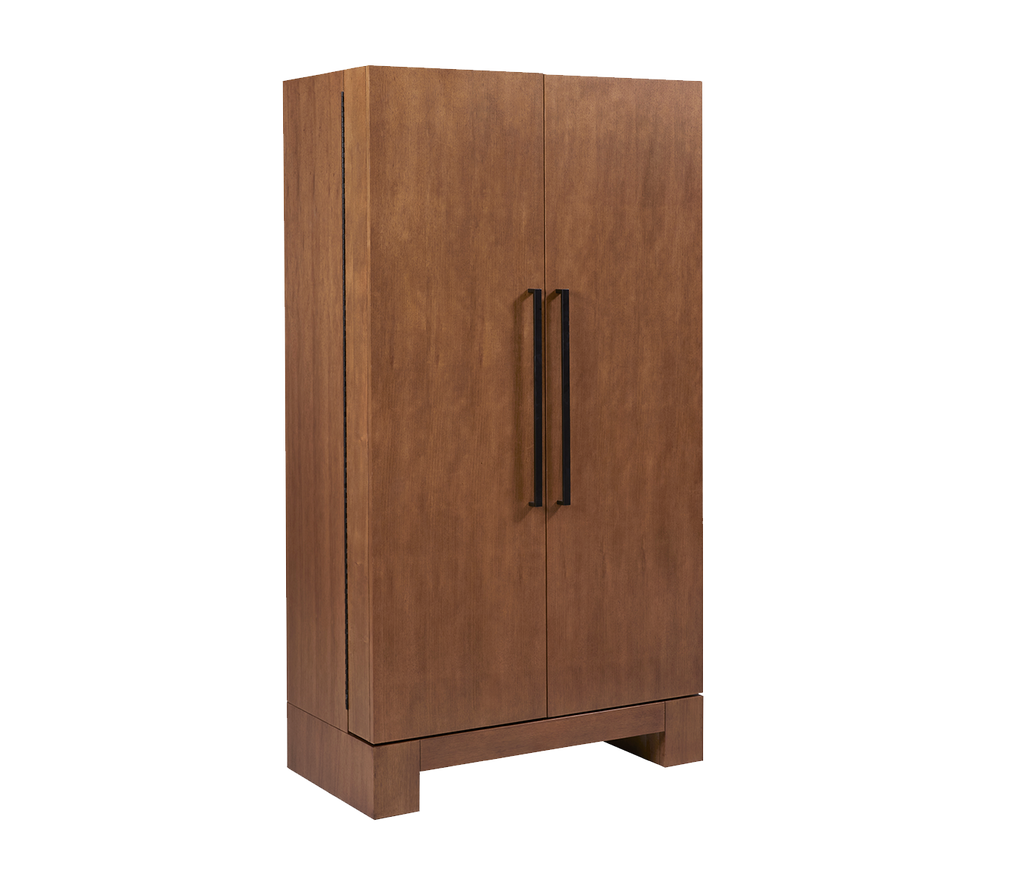 Angled view of alta wine cabinet in walnut