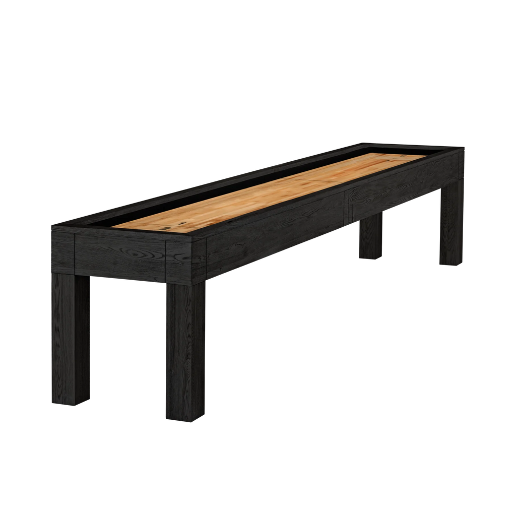 Alta shuffleboard in black finish with 4 legs and playfield