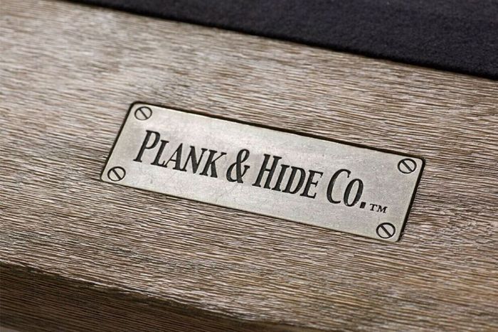 Rail label that says Plank & Hide CO