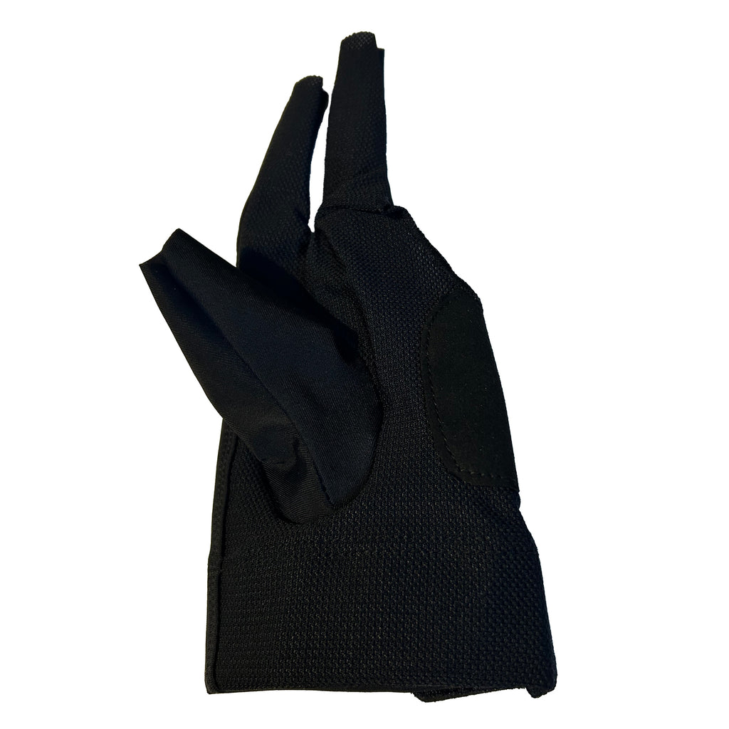 Back of black premium pool glove three fingered