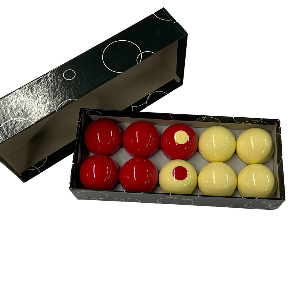 Bumper pool balls in black box, 5 red and 5 white