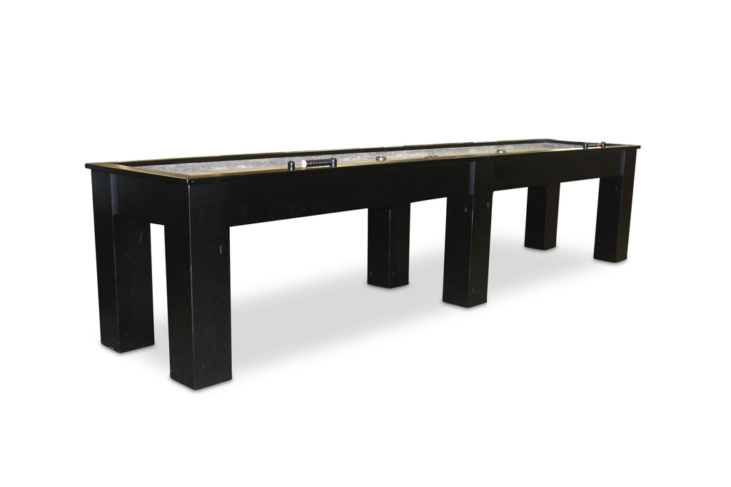 Fulton table in black finish with 4 square legs  angled view