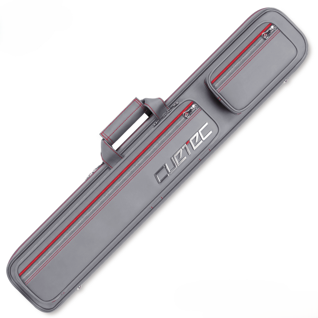 Grey case with red trim and cuetec embossed logo 