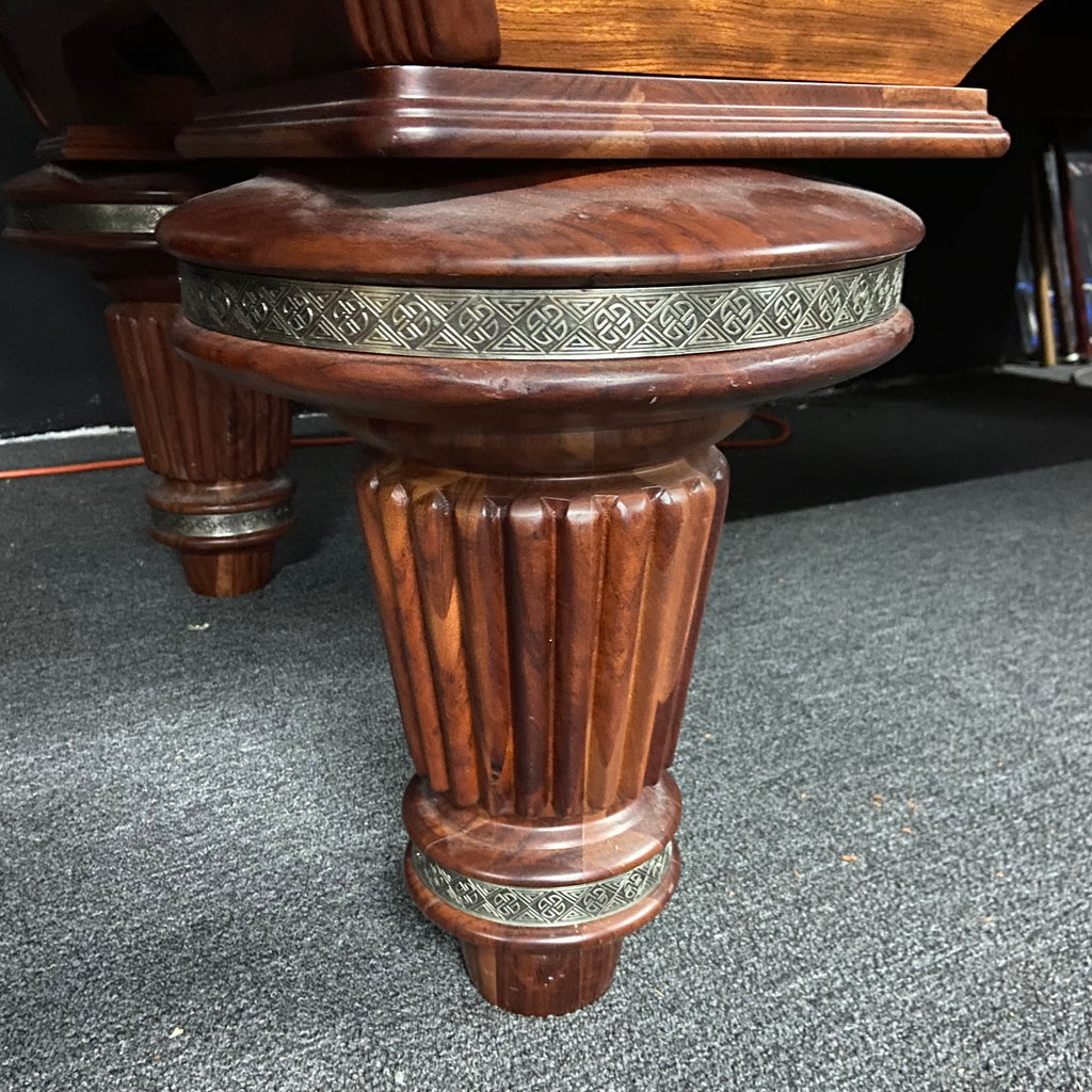 8ft Presidential Pool Table Round leg with metal trim at the top and bottom