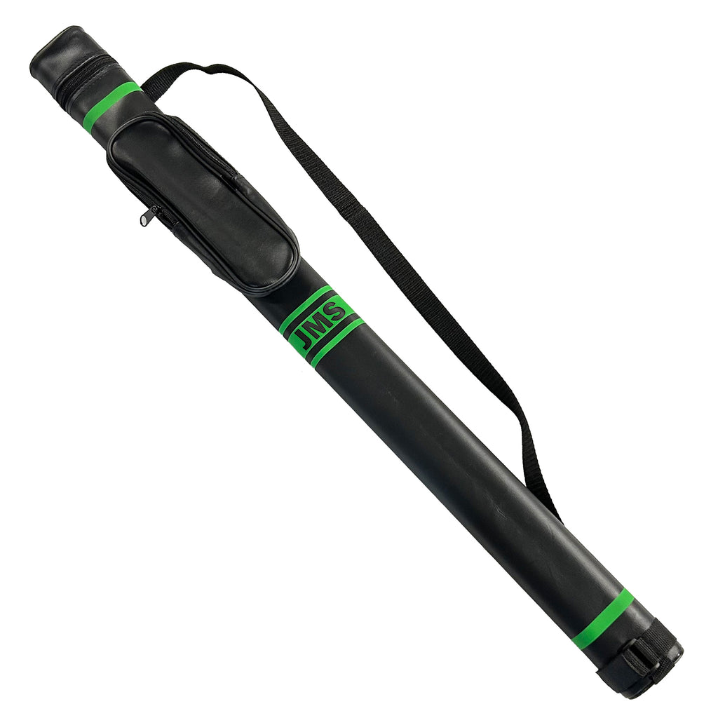 Black pool case and strap with green stripes and initials JMS pocket and black strap