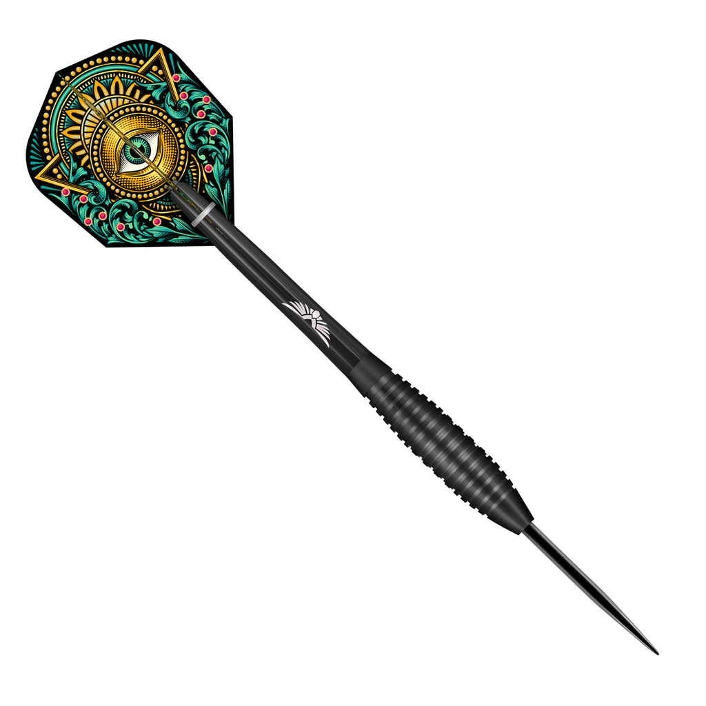 black darts with eye green and gold flight